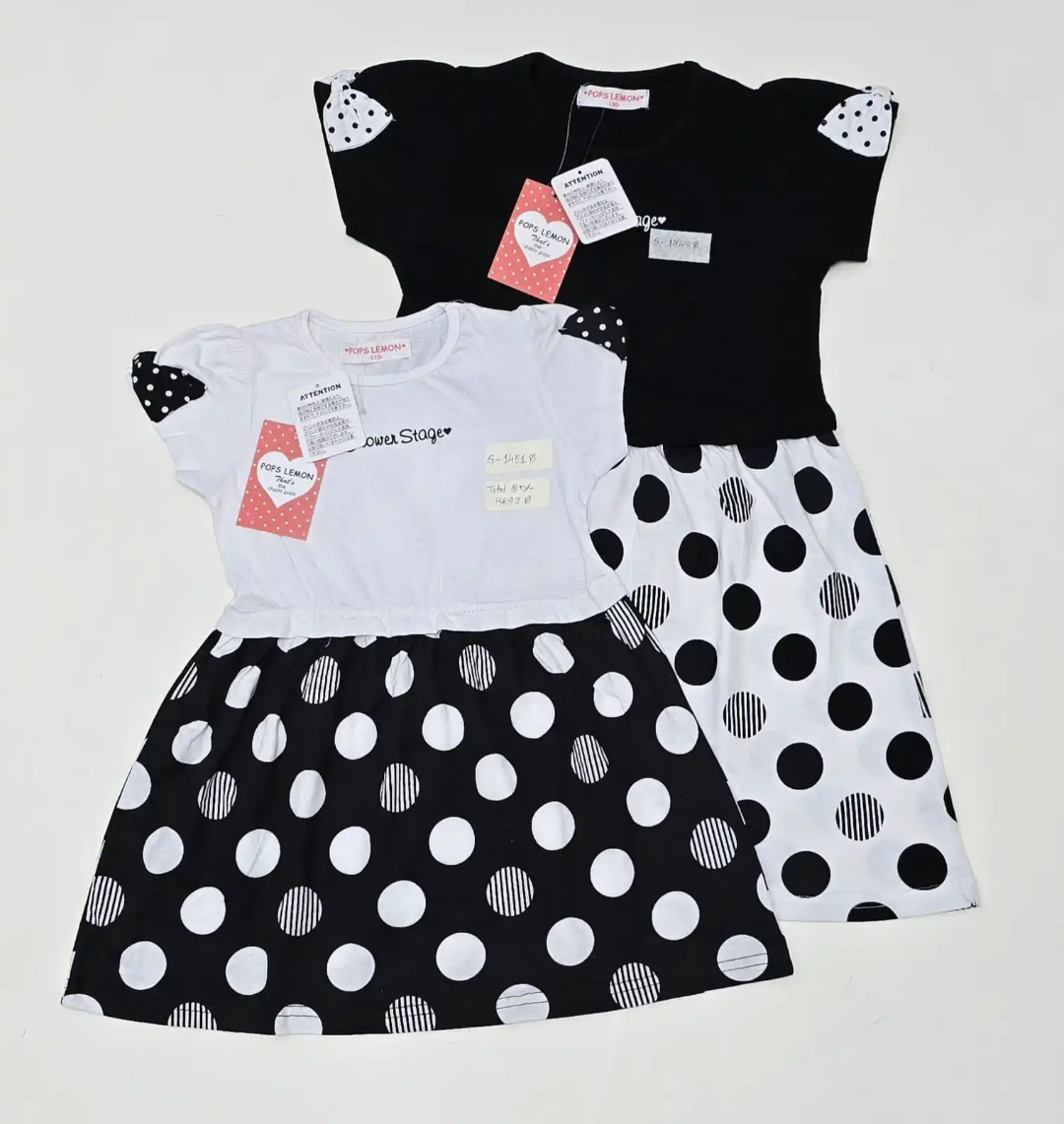 Girls Polka Dot Dress – Cute Short Sleeve Cotton Party Dress for Kids (Black & White)