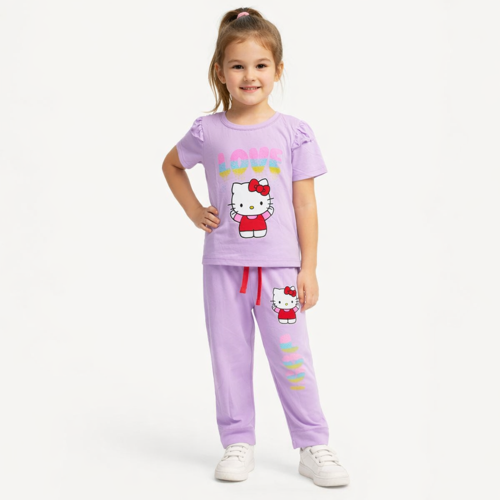 Girls Hello Kitty 2 Piece Pajama Set – Soft Cotton T-Shirt & Pants Outfit | Kids Sleepwear Set