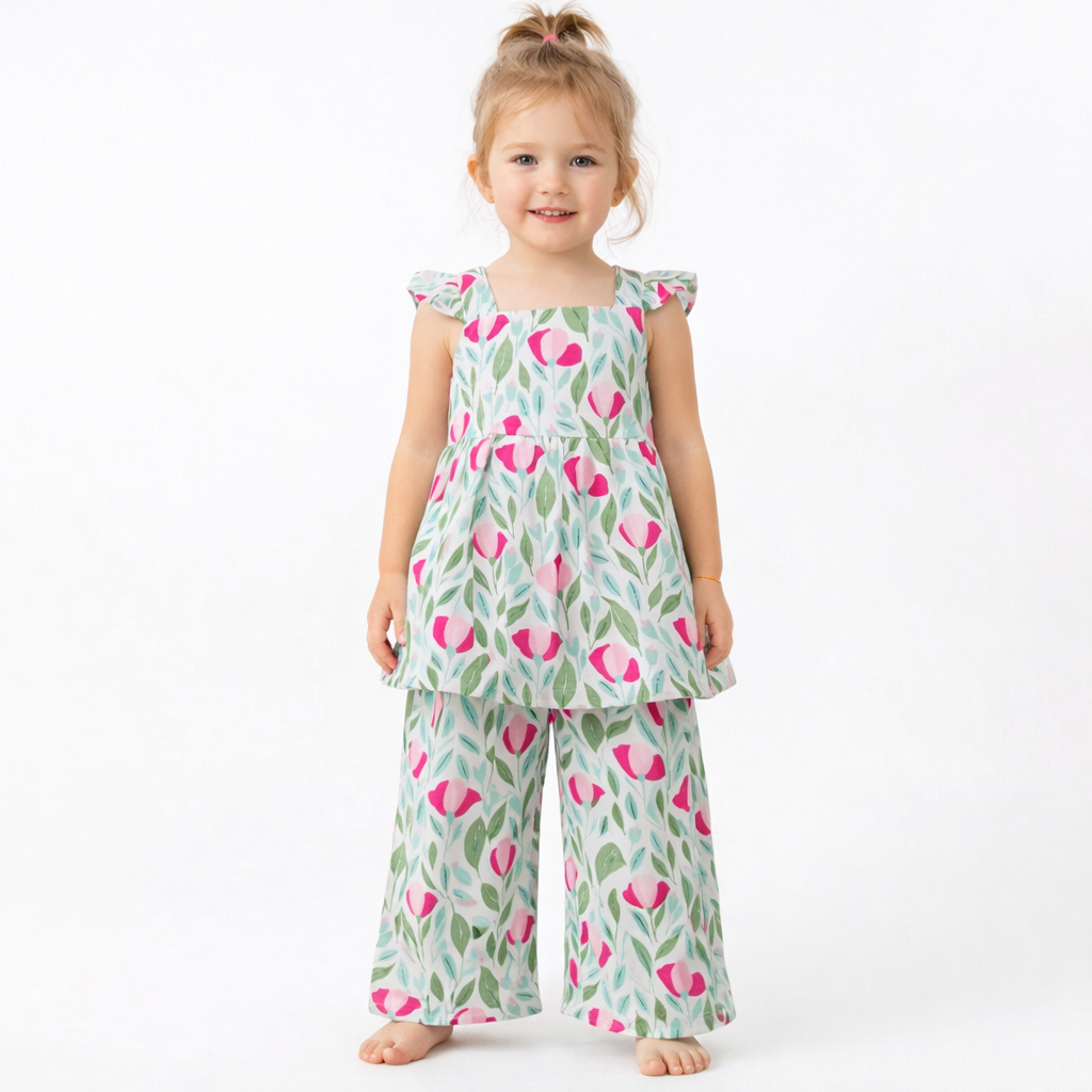 Girls Floral Top & Palazzo Pants Set – Cute Kids Summer Outfit