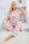 Women’s Soft Cotton Pajama Set – Cute Printed Short Sleeve Top & Relaxed Fit Pants Nightwear Loungewear