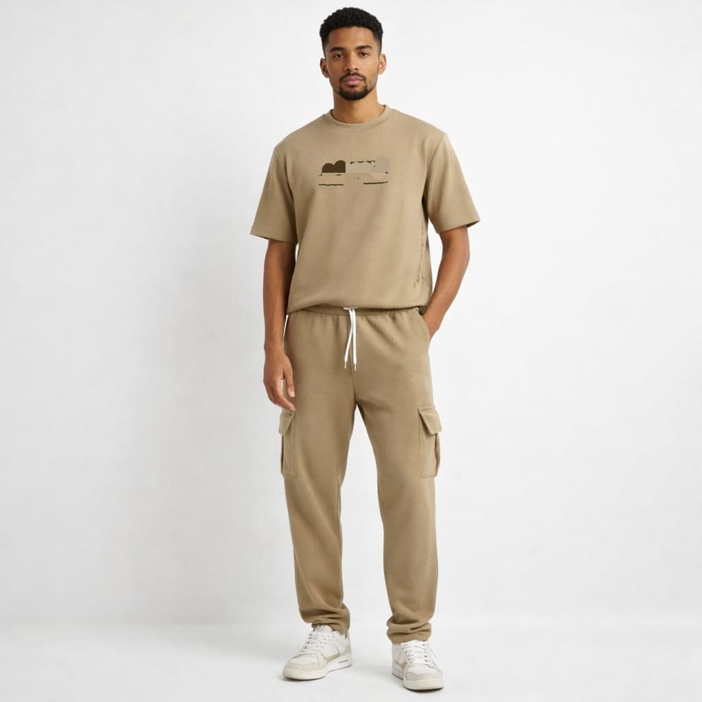 Men’s Waffle Cord Set – Premium Short Sleeve T-Shirt & Cargo Pants Co-Ord Set