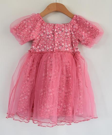 Girls Pink Tulle Party Dress – Floral Puff Sleeve Princess Frock for Kids (Age 1 to 4 years)
